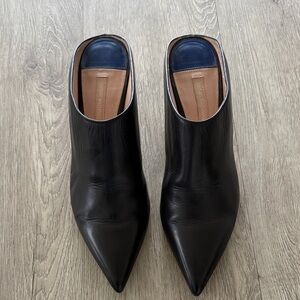 Stuart Weitzman Black Leather Pointed Mules